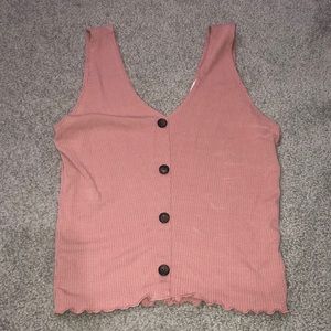 pink vneck ribbed tank w buttons